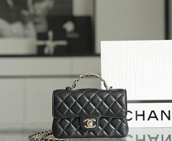 Chanel Rhinestone Portable Flap Bag Black Mini Size 18 x 11.5 x 6.5 cm