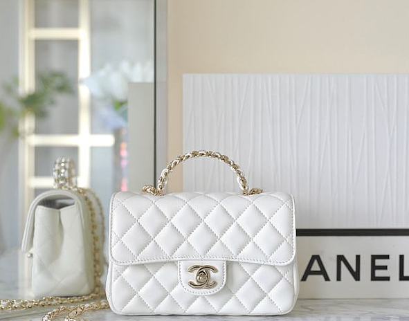 Chanel Rhinestone Portable Flap Bag White Mini Size 18 x 11.5 x 6.5 cm - 1