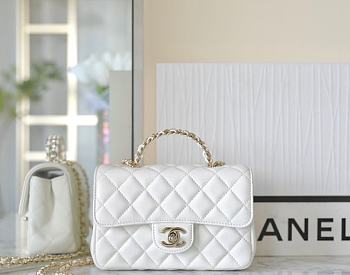 Chanel Rhinestone Portable Flap Bag White Mini Size 18 x 11.5 x 6.5 cm