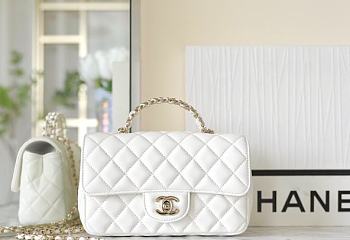 Chanel Rhinestone Portable Flap Bag White Size 20 x 12 x 6.5 cm