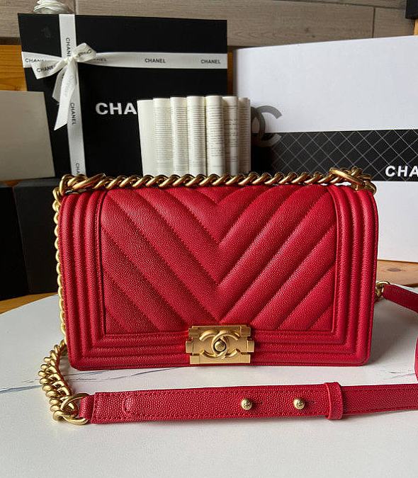 Chanel le boy 19 Caviar Red #67086 - 1