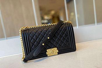 CHANEL BOY BAG WITH TOP HANDLE BLACK A67086 SIZE 25 CM