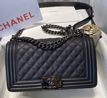 Chanel Grained Calfskin Leboy Medium Black Hardware Size 25 cm