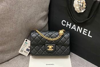 Chanel Lambskin Flap Bag Black Golden Ball Size 20 cm