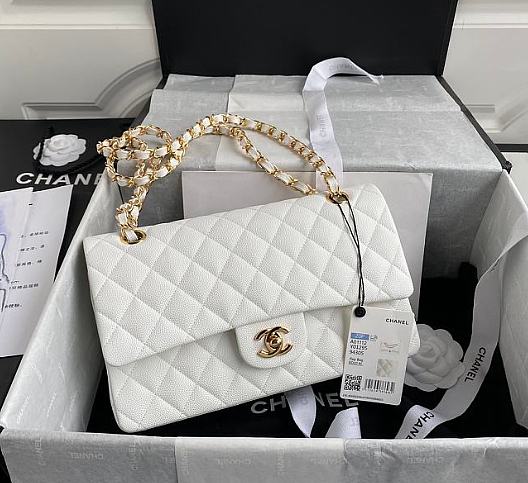 Chanel Classic Flap Bag A01112 Caviar White Size 15.5 x 25.5 x 6.5 cm - 1