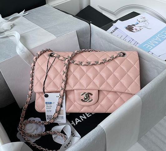 Chanel Classic Flap Bag A01112 Caviar Pink/Silver Size 15.5 x 25.5 x 6.5 cm - 1