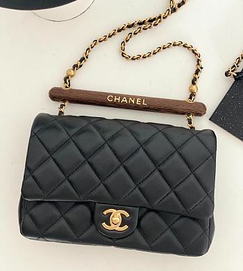 Chanel Wood Handle Flap Bag Black Size 21 x 13.5 x 6 cm (Limitted)