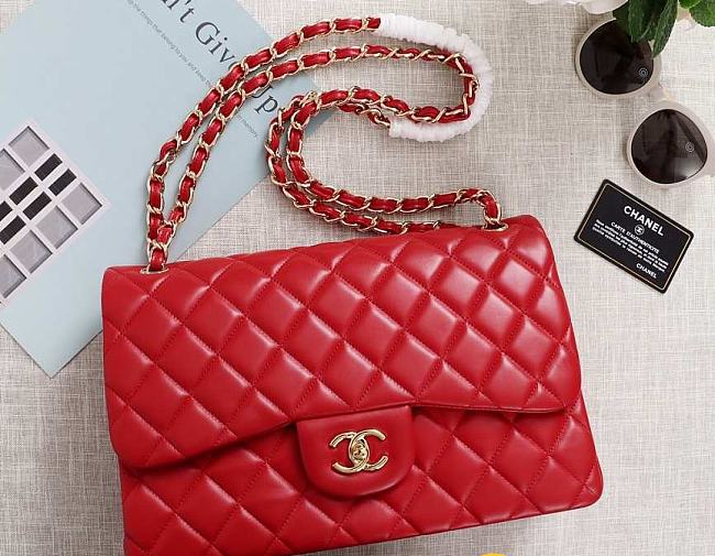 Chanel Flap Bag 1113 30cm Lambskin Red Gold Hardware - 1