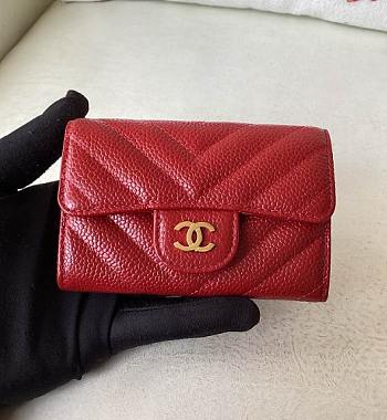 Chanel Caviar Red Wallet Size 11 x 9 cm