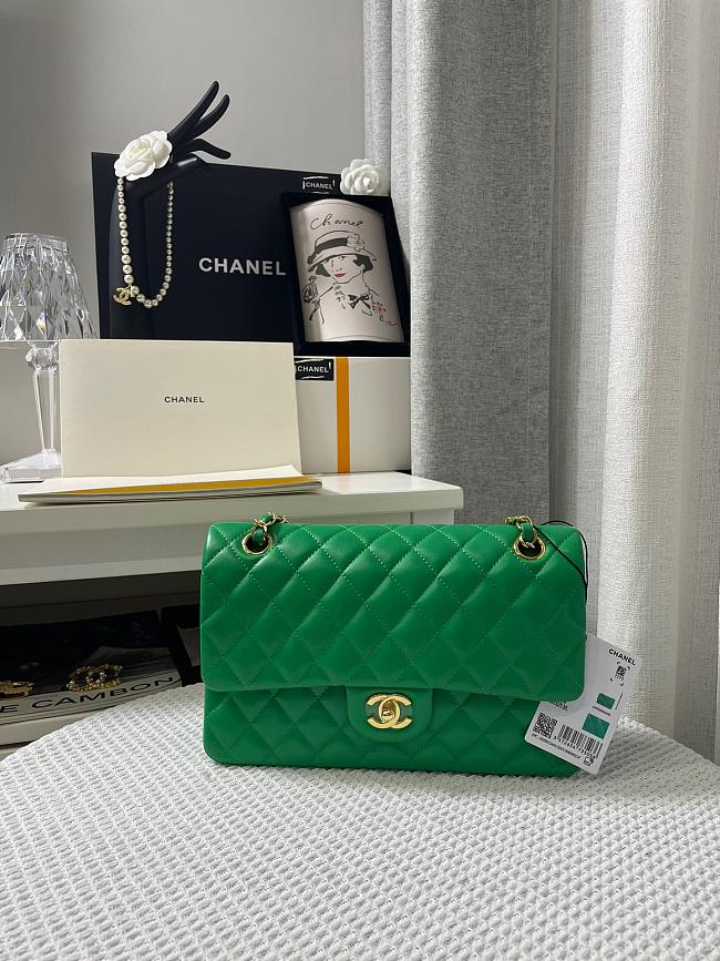 Chanel Flap Bag-Green Lambskin-Gold-30CM - 1